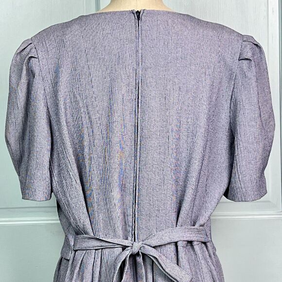 MISS DORBY Vintage Dress Waistcoat Embroidered Back Tie Navy White Check Sz 18 - Picture 5 of 10